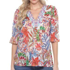 Johnny Was Workshop Easy Field Floral V-Neck Blouse W11324 Sz Large Excellent